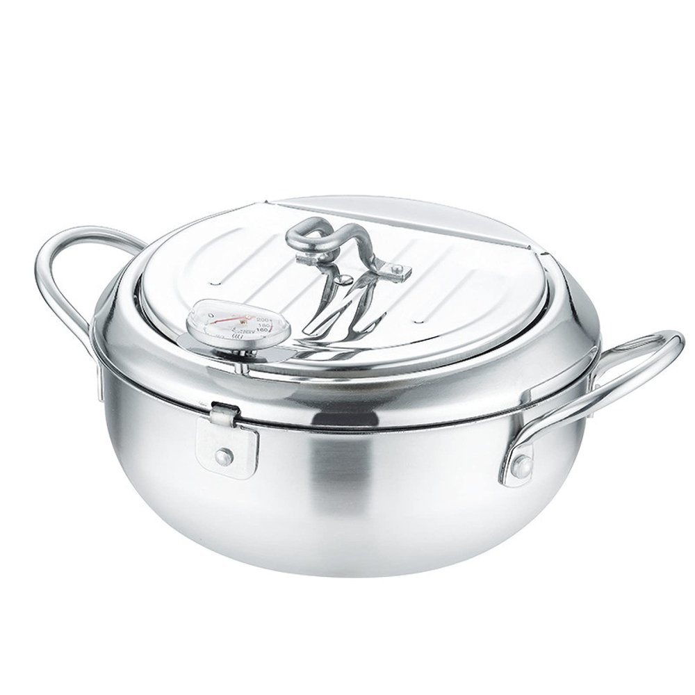 Fryer, Household Temperature Control Small Fryer, Flat-bottom Frying Pan, Stainless Steel Fryer,Large