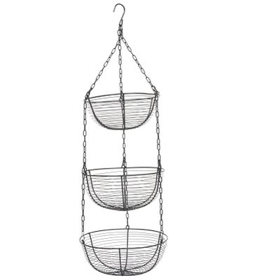 Cabilock 1pc Three Hanging Iron Art Fruit Basket for Home Storage Black Decorative Holder for Kitchen Counter Living Room and Dining Area for Fruits and Snacks