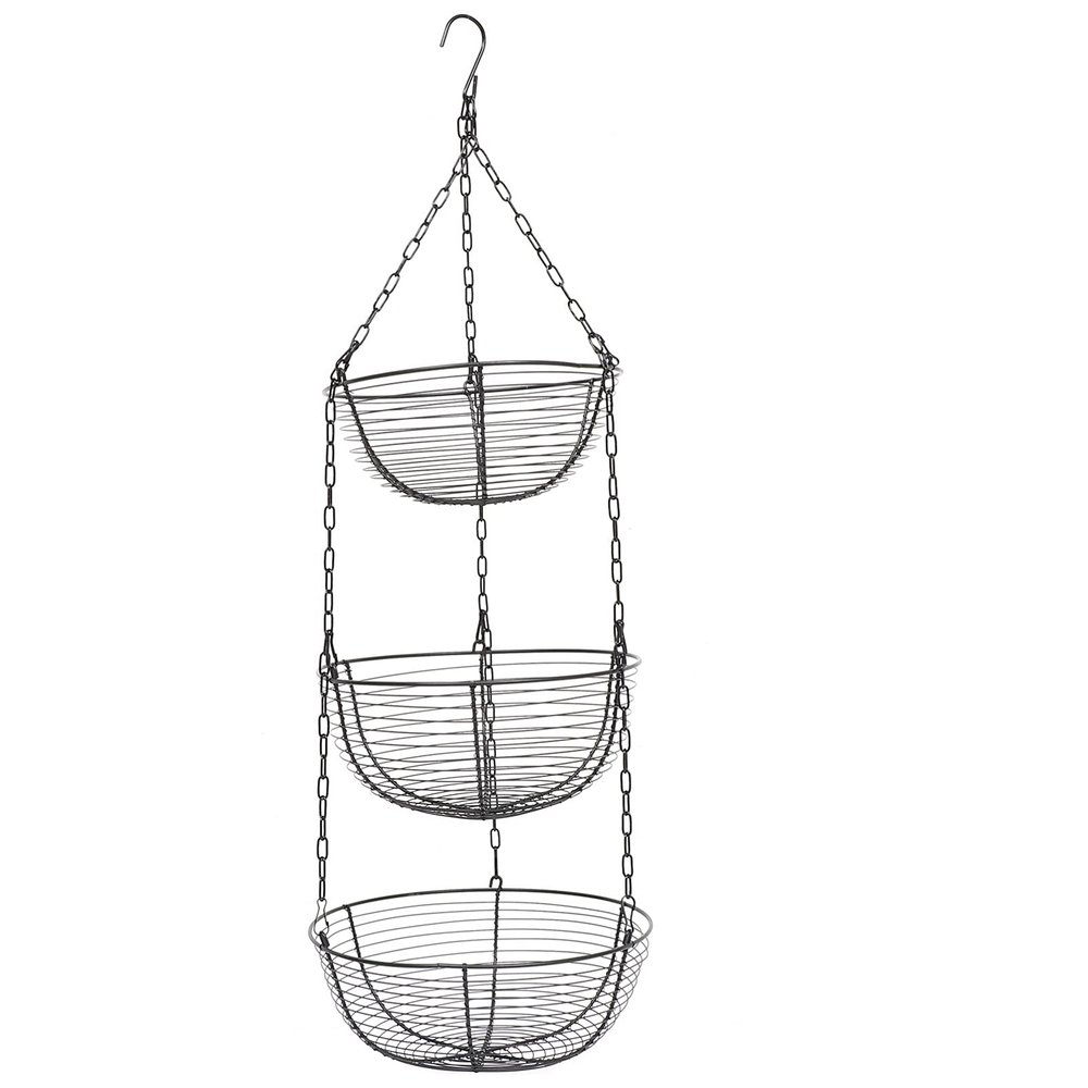 Cabilock 1pc Three Hanging Iron Art Fruit Basket for Home Storage Black Decorative Holder for Kitchen Counter Living Room and Dining Area for Fruits and Snacks