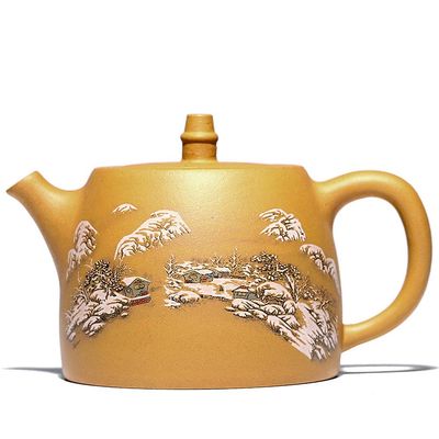 500ml Yixing Purple Clay Teapot Hand Painted Snow Scene Pattern Kettle Household Teaset