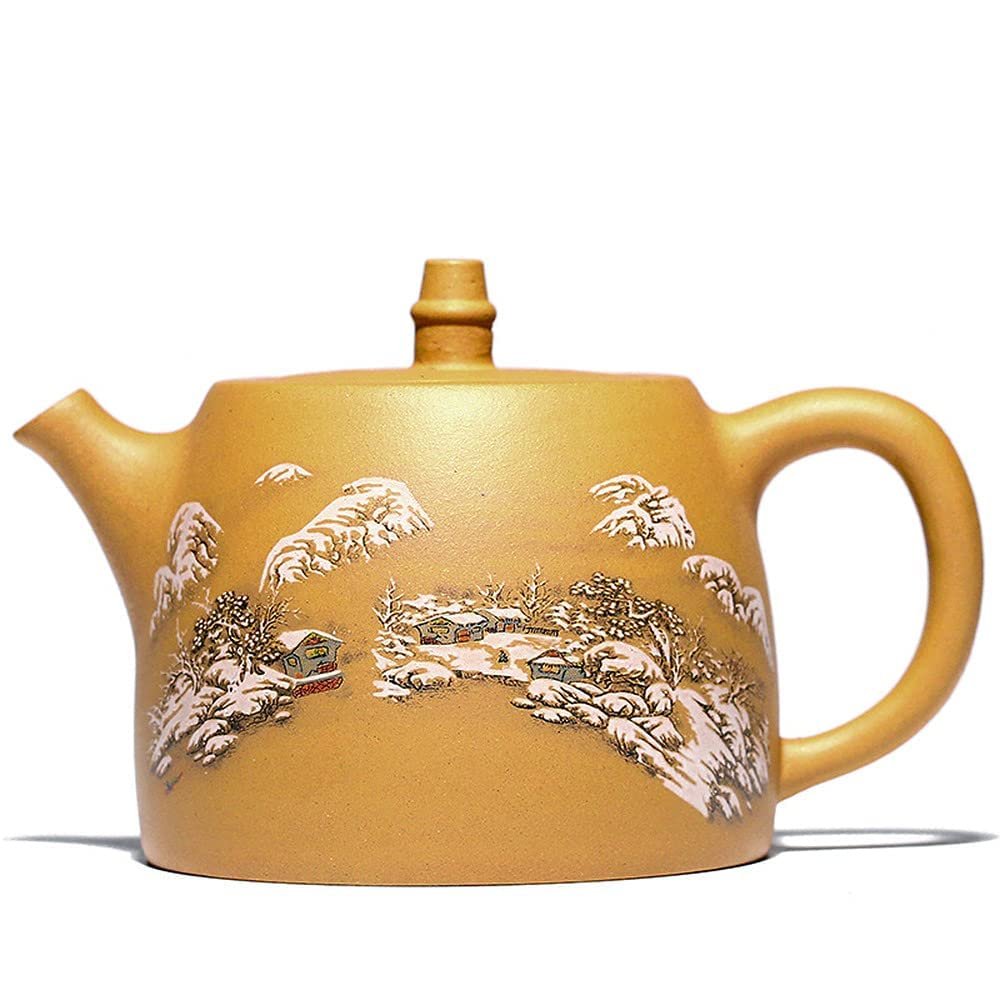 500ml Yixing Purple Clay Teapot Hand Painted Snow Scene Pattern Kettle Household Teaset