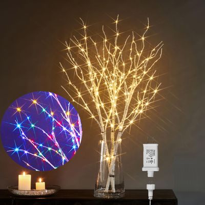 LITBLOOM Lighted Birch Twig Branches Plug in with 8 Function150 Multi Color and Warm White Fairy Lights 30IN for Christmas Holiday Home Decoration Indoor Outdoor