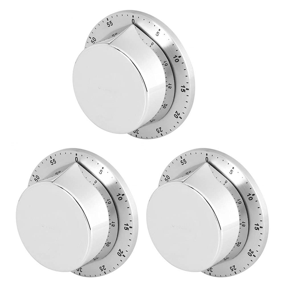 3Pcs Wind Up Stainless Steel Kitchen Timer with Loud Alarm Mechanical Rotating Egg Timer for Cooking and Baking
