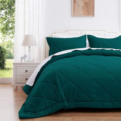 3 Piece Diamond Pattern Comforter Set Super Soft 400 GSM All Season 800 Thread Count 100% Egyptian Cotton, Super King Size - Teal Color
