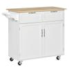 HOMCOM 41" Modern Rolling Kitchen Island on Wheels, Utility Cart Storage Trolley with Rubberwood Top & Drawers, White view 1