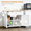 HOMCOM 41" Modern Rolling Kitchen Island on Wheels, Utility Cart Storage Trolley with Rubberwood Top & Drawers, White view 3