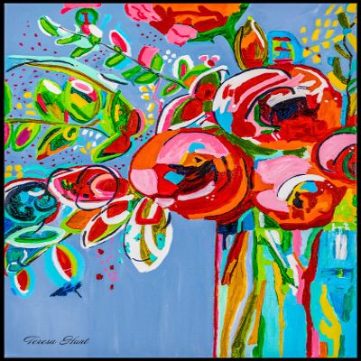 ABSTRACT FLOWER VASE Painting- Red Floral Canvas Print - Flower Bouquet Art - Unique Floral Print - Floral Art- Abstract Floral Canvas (Giclee Canvas, 18x24 Inches)