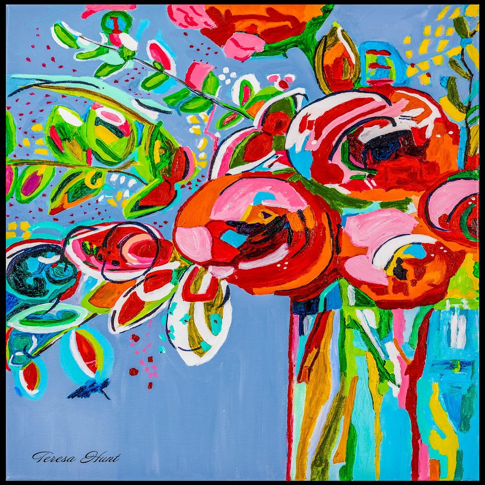 ABSTRACT FLOWER VASE Painting- Red Floral Canvas Print - Flower Bouquet Art - Unique Floral Print - Floral Art- Abstract Floral Canvas (Giclee Canvas, 18x24 Inches)