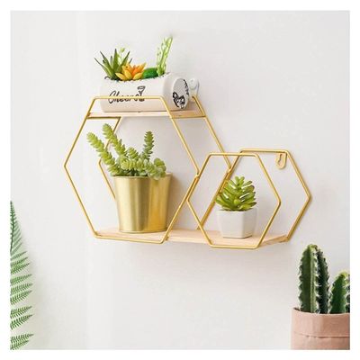 ZTBH Bathroom Divider Wall-Mounted Storage Rack, Wall Small Things Flower Pot Decoration Display Rack Bathroom Hardware Sets (Color : 2Pentagon-Gold)