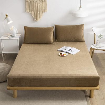 CFYCYHDZHT Cozy T-Shirt Soft,Warm and Comfortable Crystal Velvet Box Spring Bed Mattress Protector, Hotel Homestay Solid Color Fitted Sheets Brown 180200cm+30cm