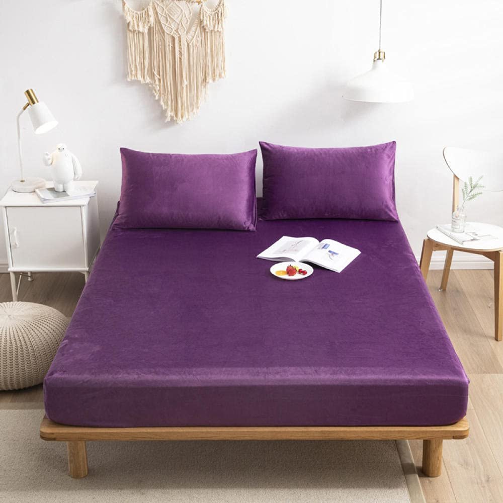 CFYCYHDZHT Comfortable Bed Sheet,Warm and Comfortable Crystal Velvet Box Spring Bed Mattress Protector, Hotel Homestay Solid Color Fitted Sheets Purple 180200cm+30cm