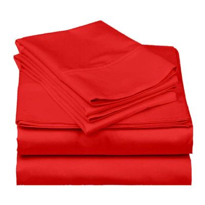 Astroo Linen 800 TC 100% Cotton Sheets - 4-Piece Pure Cotton Twin Size Sheet Sets, 1 Flat Sheet, 1 Fitted Sheet, 2 Pillowcase, Fits Mattress Upto 12" Deep Pocket - Red