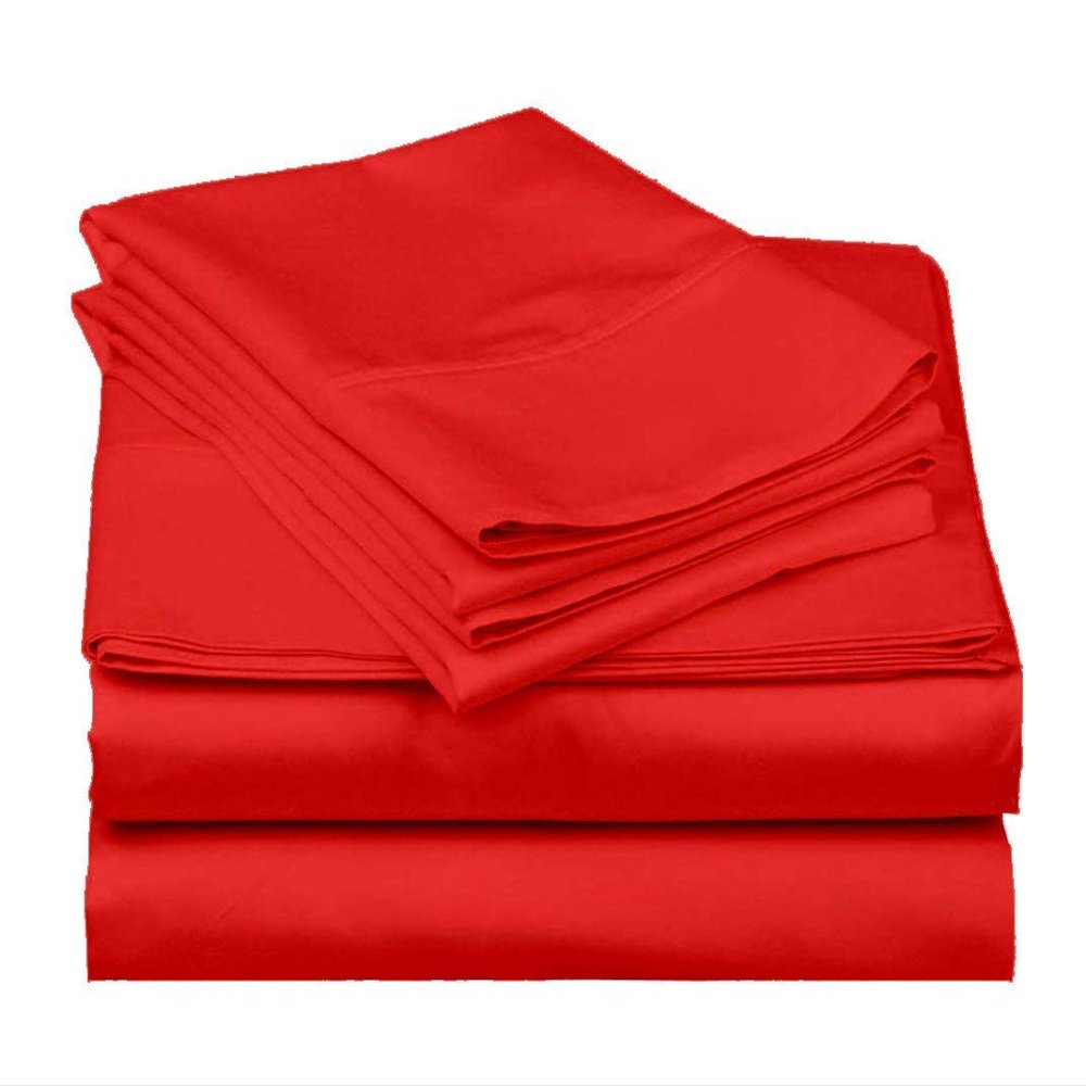 Astroo Linen 800 TC 100% Cotton Sheets - 4-Piece Pure Cotton Twin Size Sheet Sets, 1 Flat Sheet, 1 Fitted Sheet, 2 Pillowcase, Fits Mattress Upto 12" Deep Pocket - Red