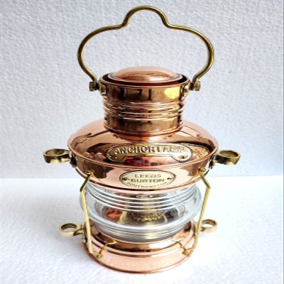 Vimal Nautical Golden Polish Cooper Nautical Antique Ship Boat Oil Lantern-Collectible Decorative Lamp -Maritime Red Glass Lantern-Boat Lamps