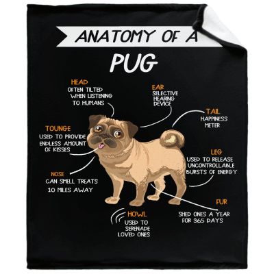 Anatomy of A Pug Blanket Throw, Educational Learning Blanket, Perfect Girl & Boy's Gift, Super Soft Lightweight Funny Animal Lover Blanket for Sofa Bed Travel 120"x90" XL for Family