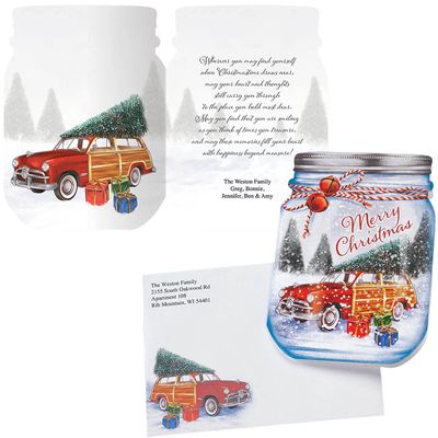 Fox Valley Traders Custom Merry Mason Jar Christmas Card Set of 20