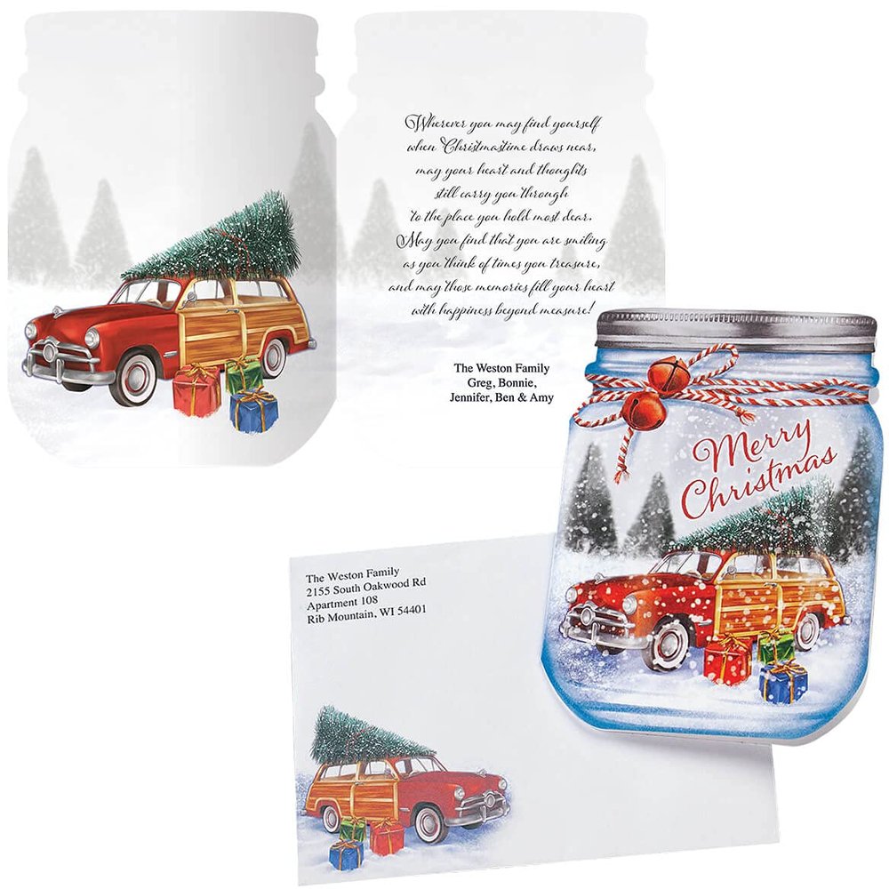 Fox Valley Traders Custom Merry Mason Jar Christmas Card Set of 20