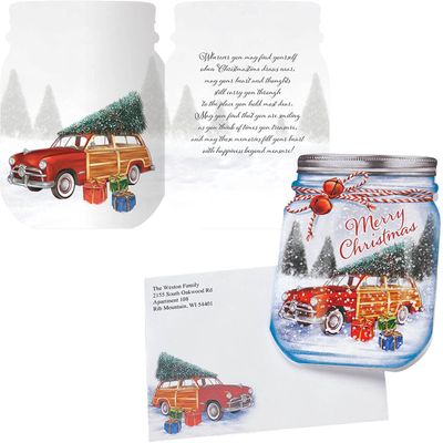 Fox Valley Traders Custom Merry Mason Jar Christmas Card Set of 20