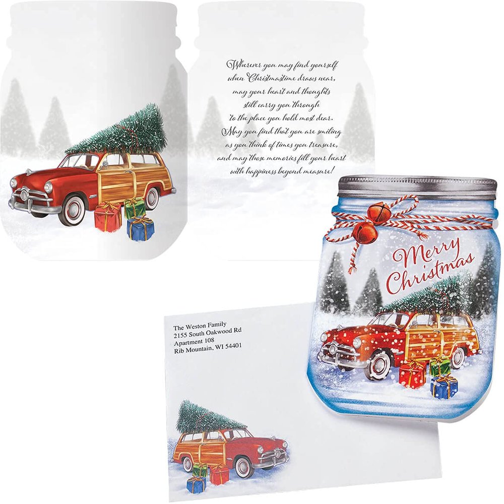 Fox Valley Traders Custom Merry Mason Jar Christmas Card Set of 20
