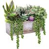 14 Pcs Assorted Artificial Succulents Fake Plants in Rectangular Wooden Pots Artificial Potted Succulents Plants Arrangement for Table Centerpiece Windowsill Shelf Mantel Tropical Greenery Decor view 2