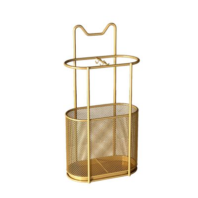 Umbrella Rack Black and Gold Umbrella Stand, Metal Wrought Iron Umbrella Holder, Entrance Umbrella/Stick Storage Rack, with Hook and Drip Tray (Color : Gold)
