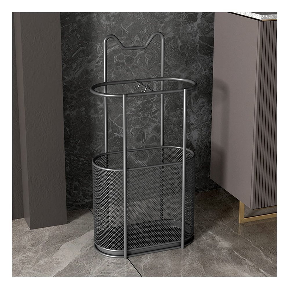 Umbrella Rack Metal Wrought Iron Umbrella Stand, Long/Short Umbrella Storage Rack, with Hook and Drip Tray, Easy to Clean, Black and Gold (Color : Black)