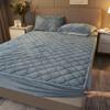 CFYCYHDZHT Bed Cover Room,Thick Warm Cotton Quilted Coral Velvet Mattress Protection Cover, Solid Color Non Slip Embroidery Crystal Velvet Bed Sheet Dark Grey 150cmx200cm view 2