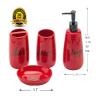 Bathroom accesory Set, Ceramic, 4pc,Toothbrush Holder soap Dispenser soap Dish Tumble Cup for Bathroom Decor and Gift (Navy) (RED) view 2