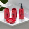 Bathroom accesory Set, Ceramic, 4pc,Toothbrush Holder soap Dispenser soap Dish Tumble Cup for Bathroom Decor and Gift (Navy) (RED) view 3