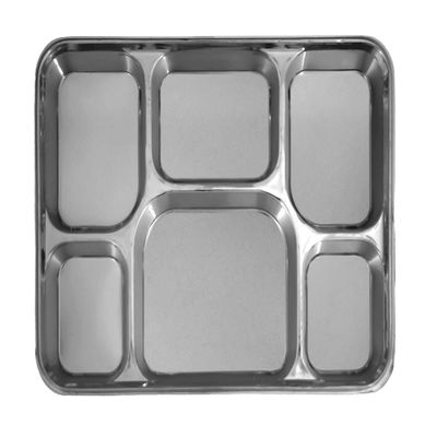 Pooja Bazar Disposable Party Thali Plates 6 Compartment Thali - Silver (100 Pack)