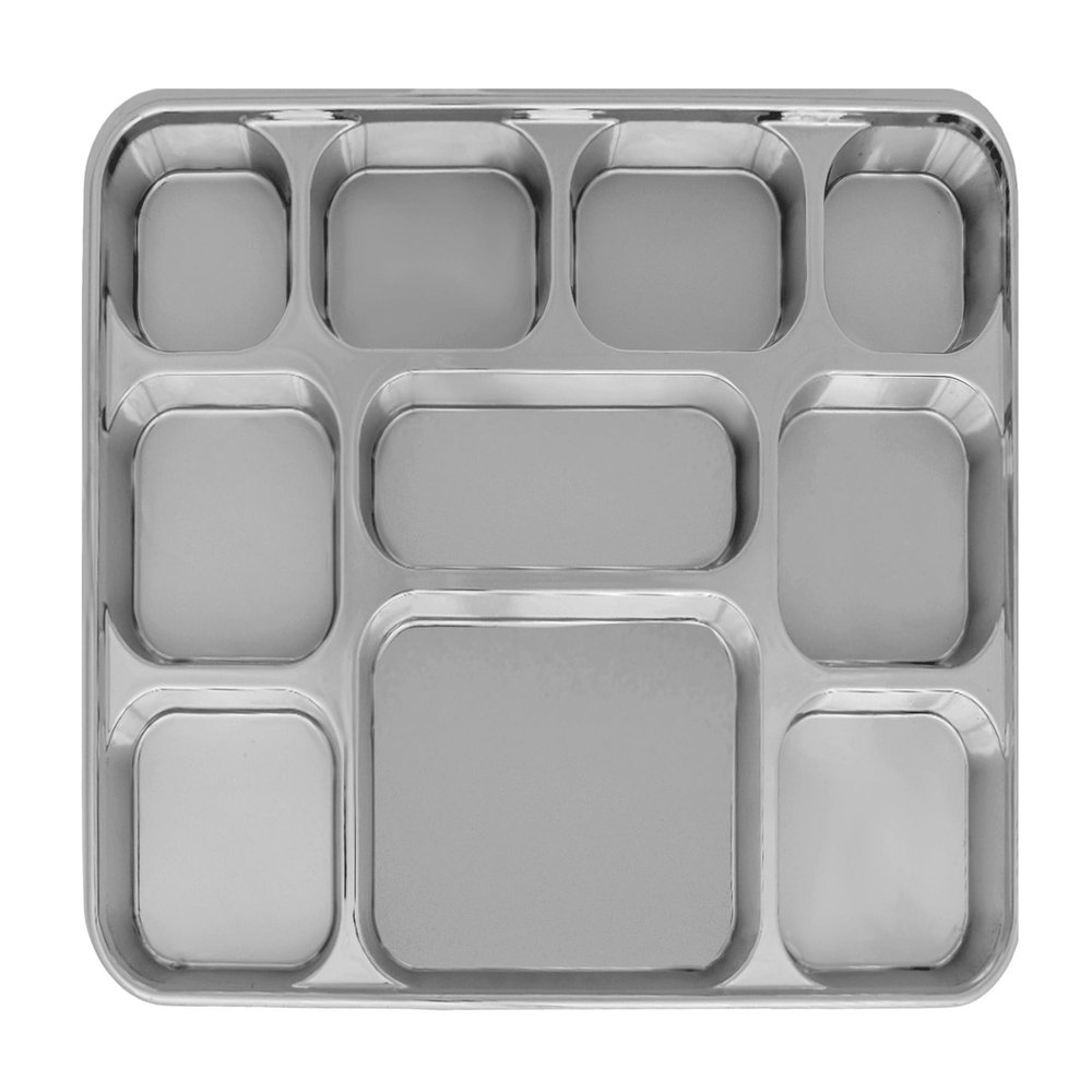 Pooja Bazar 10 Compartment Silver Party Thali Plates (200 Pack)