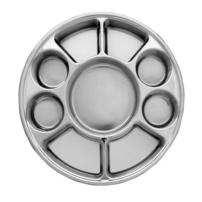 Pooja Bazar 9 Compartment Silver Party Thali Plates (100 Pack)
