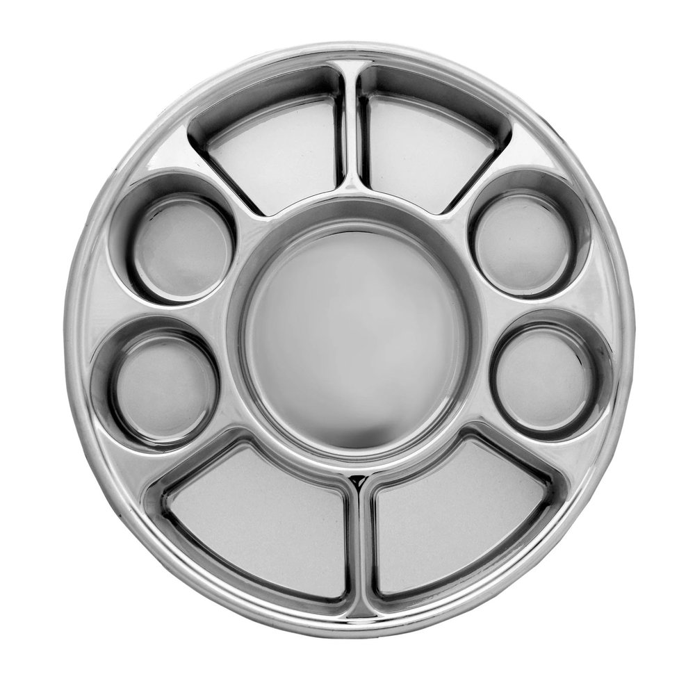 Pooja Bazar 9 Compartment Silver Party Thali Plates (100 Pack)