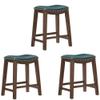 Home Square Set of 2, 24inch Faux Leather Upholstered Saddle Counter Stool Set with Solid Wood Legs and Nailhead Trim, in Green view 1