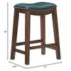 Home Square Set of 2, 24inch Faux Leather Upholstered Saddle Counter Stool Set with Solid Wood Legs and Nailhead Trim, in Green view 2