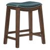Home Square Set of 2, 24inch Faux Leather Upholstered Saddle Counter Stool Set with Solid Wood Legs and Nailhead Trim, in Green view 3
