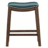 Home Square Set of 2, 24inch Faux Leather Upholstered Saddle Counter Stool Set with Solid Wood Legs and Nailhead Trim, in Green view 4