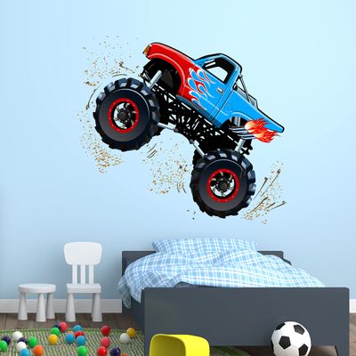 Decalzone Inc Monster Truck Wall Decal - Monster Truck Wall Decor - Nursery Wall Decals - Truck Theme Kids Bedroom Decor Baby Boy Room Vinyl Sticker (30 in W x 24 in H)
