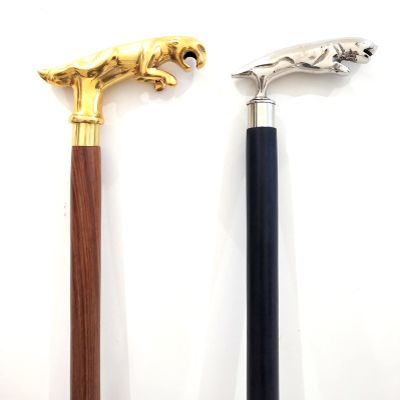 Vimal Nautical 2 Piece 37 inch Approx. Golden & Silver Jaguar Walking Stick for Men & Women Victorian Wands Cane Brass Handle Walking Canes Stick