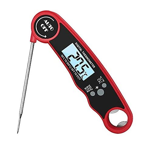 SMSOM Digital Meat Thermometer, Instant Read Meat Thermometer for Grill and Cooking, Waterproof, Backlight & Calibration, Food Thermometer for Kitchen, Outdoor Grilling and BBQ - Red