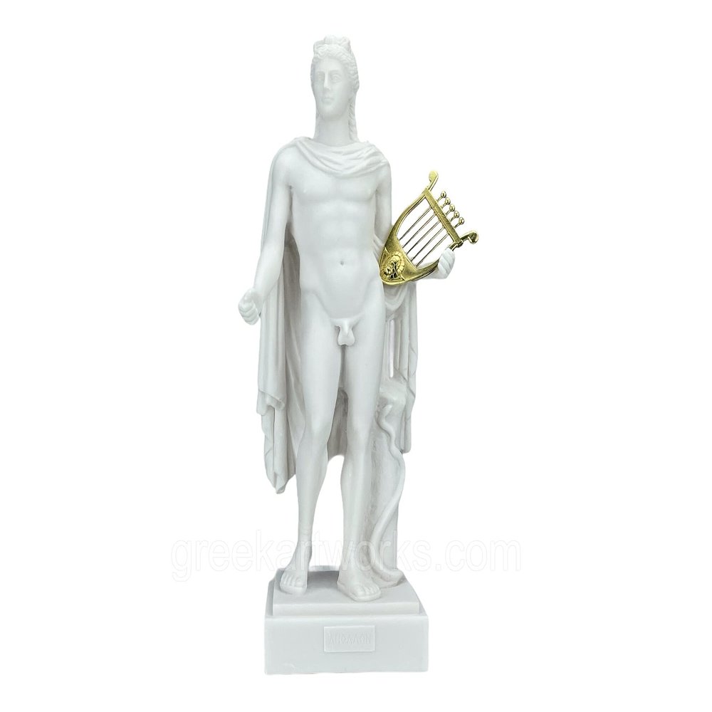 Apollo with Lyre Greek Roman God Cast Marble Statue Sculpture Home Dcor