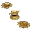 Indian Shelf Handmade Pack of 3 Brass Round Floral Leaf Golden Oil Lamp Deep Diya Deepam Deepak view 1