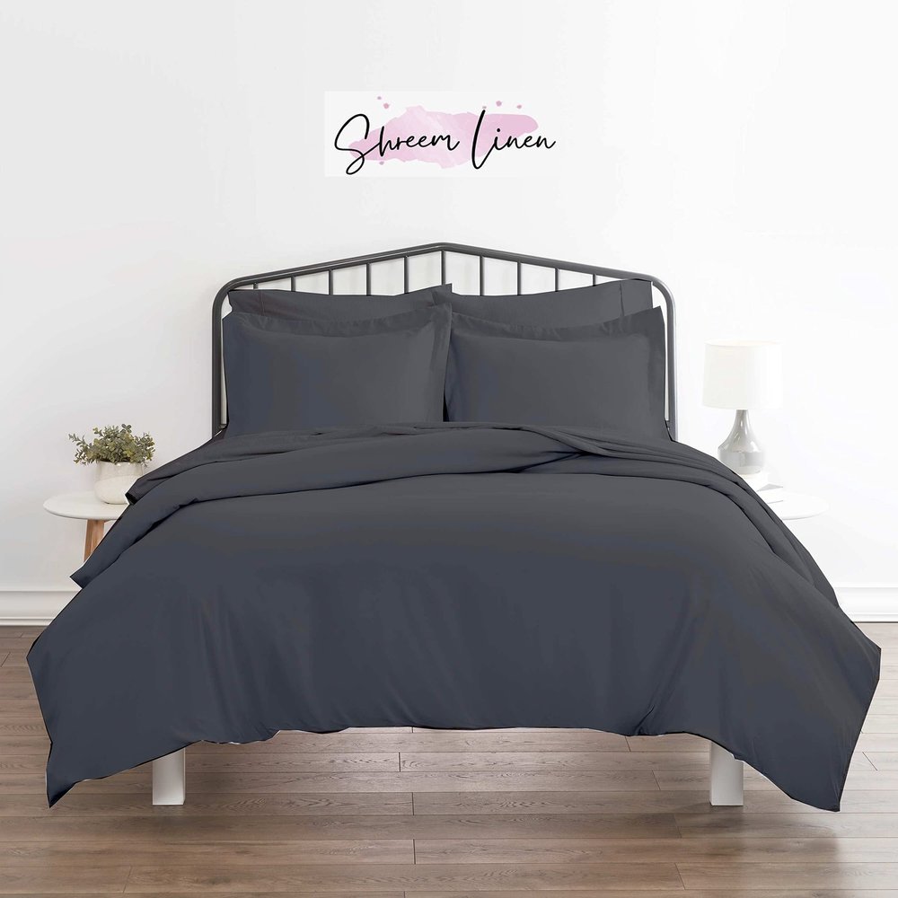 Dark Grey Duvet Covers Queen Size Brushed Microfiber Soft Light-Weight, Queen Duvet Cover Set - 3 Pieces with Zipper Closure, 1 Duvet Cover 90x90 inches and 2 Pillow Cases