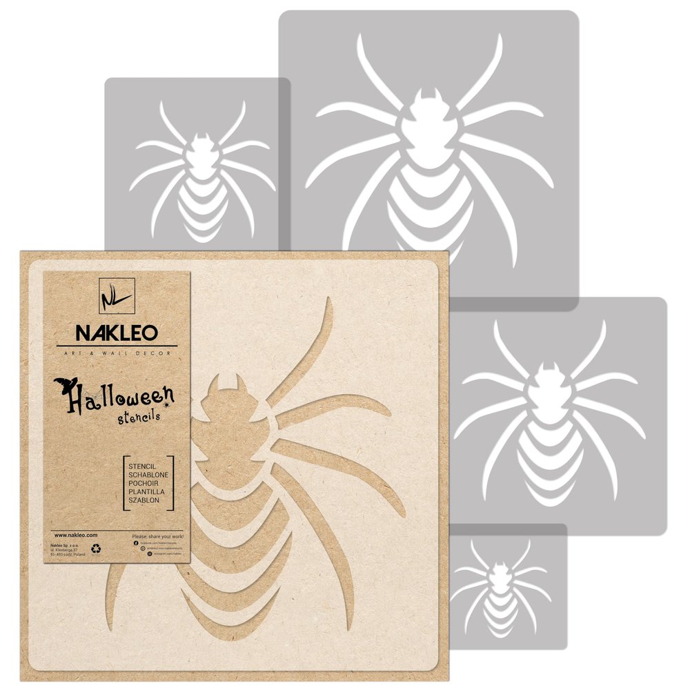 NAKLEO Halloween Painting Stencils Set for Nursery Room, 5 Pcs Templates 13.4" to 3.5" Scary Spider, Plastic and Reusable Drawing Stencils, Decor Craft DIY Wall Furniture