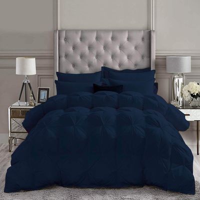 Home Luxury 3 Piece Pinch Pleated Comforter Set Premium 800 Thread Count 500 GSM (1 Comforter + 2 Pillow Shams) 100% Egyptian Cotton Super Soft, Size - Full/Queen, Color - Navy