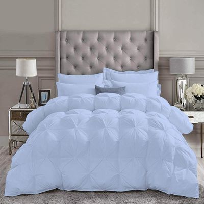 Home Luxury 3 Piece Pinch Pleated Comforter Set Premium 800 Thread Count 500 GSM (1 Comforter + 2 Pillow Shams) 100% Egyptian Cotton Super Soft, Size - Twin/TwinXL, Color - Light Blue