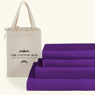 Alaska King Size 4-Piece Sheet Set - Hotel Luxury 400-Thread-Count Egyptian Cotton Extra Soft Bed Sheets - Deep Pocket fits up to 7-9 inch Mattress (Solid, Purple)
