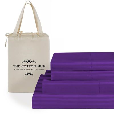 Grand King Size 4-Piece Sheet Set - Luxurious 600-Thread-Count Egyptian Cotton Bedding Sheets & Pillowcases - Bed Sheets - Deep Pocket fits up to 10-12 inch Mattress (Stripe, Purple)