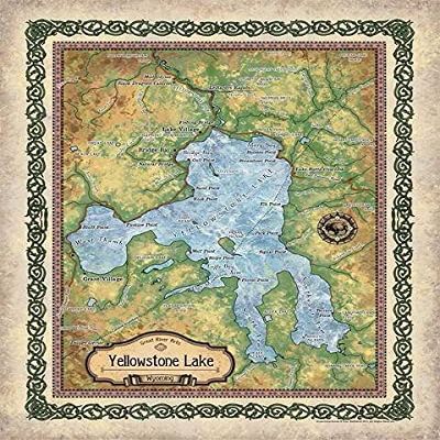 Yellowstone Lake Wyoming Map Art Print Poster Reproduction Artwork Vintage Style Unframed Abstract Map Wall Art - Great Home Decor and Gift, Hand Painted