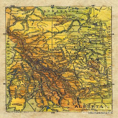 Alberta Canada Historic Map Art Print Poster Reproduction Artwork Vintage Style Unframed Abstract Map Wall Art - Great Home Decor and Gift, Hand Painted